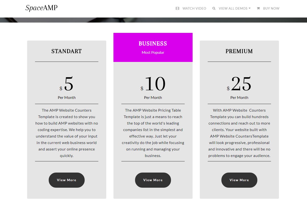 AMP Website Counters And Pricing Tables Template