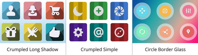 crumpled long shadow icon, crumpled simple icons, circle border glass icon builder