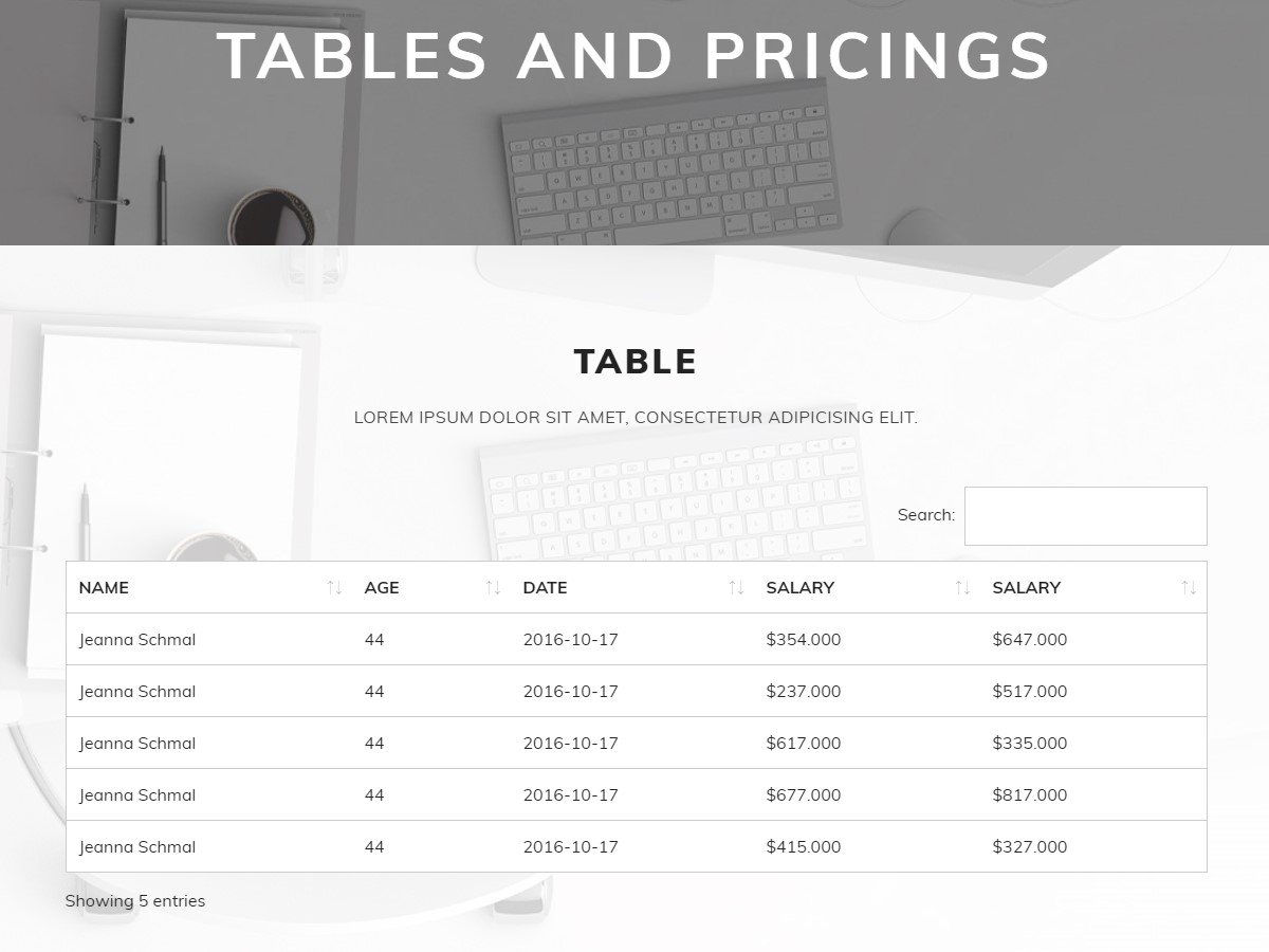 HTML Table Templates