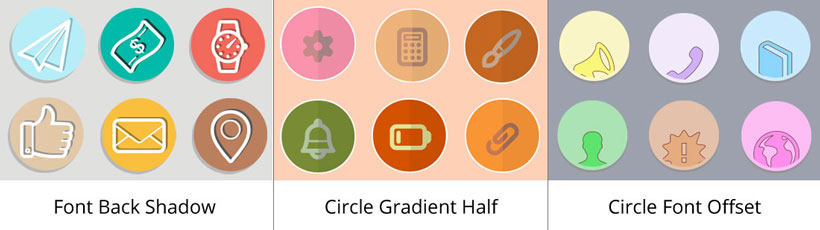 font back shadow icon, circle gradient half icons, circle font offset square icon generator