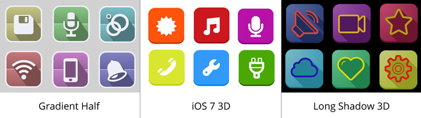 gradient half icon, ios 7 3d icons, long shadow 3d app icon generator